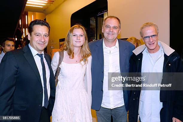 Laurent Gerra, Producer Christian Carrion with his daughter Sophie and Christophe Lambert attend 'L'Escalier De Fer' with Laurent Gerra : Private...