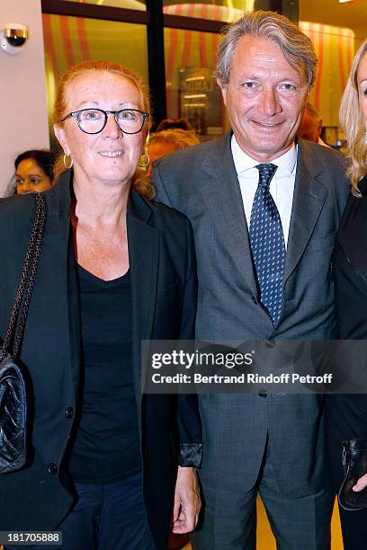 Mayor of Deauville Philippe Augier and wife Beatrice attend 'L'Escalier De Fer' with Laurent Gerra : Private Screening in Paris on September 23, 2013...