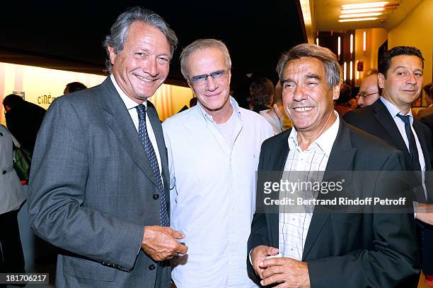 Mayor of Deauville Philippe Augier, actor Christophe Lambert and Nanou Gerra attend 'L'Escalier De Fer' with Laurent Gerra : Private Screening in...