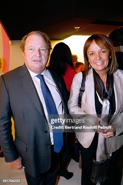 Deputy Pierre Charon and Mayor of Paris 17th district Brigitte Kuster attend 'L'Escalier De Fer' with Laurent Gerra : Private Screening in Paris on...