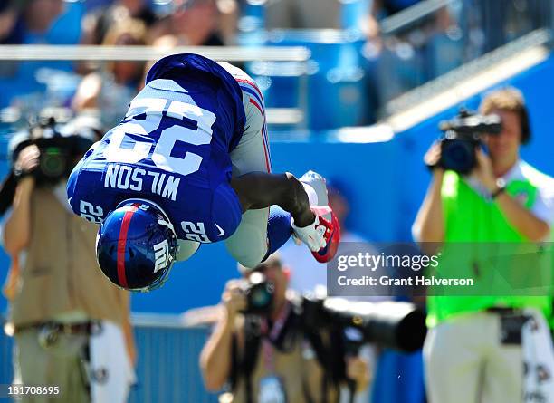 David Wilson of the New York Giants during play against the Carolina Panthers at Bank of America Stadium on September 22, 2013 in Charlotte, North...