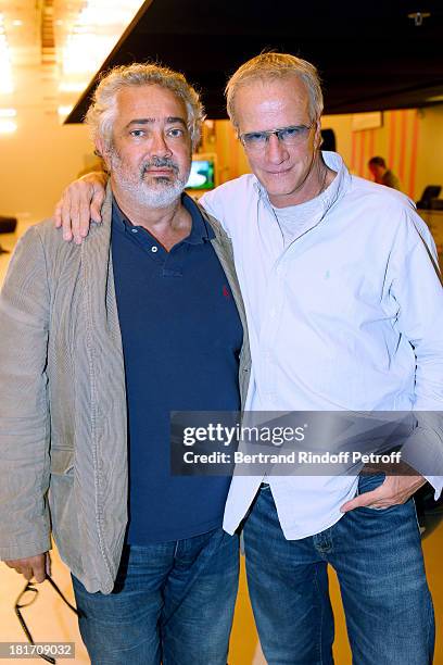 Paul Boujenah and actor Christophe Lambert attend 'L'Escalier De Fer' with Laurent Gerra : Private Screening in Paris on September 23, 2013 in Paris,...