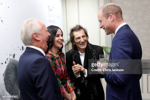 Founder and CEO of Tusk Trust Charlie Mayhew OBE, Sally Wood, Ronnie Wood and Prince William, Prince of Wales attend the 2023 Tusk Conservation...