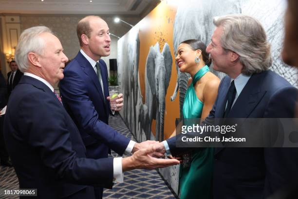 Founder and CEO of Tusk Trust Charlie Mayhew OBE and Prince William, Prince of Wales greet Marchioness of Bath Emma Weymouth and Ceawlin Thynn, 8th...