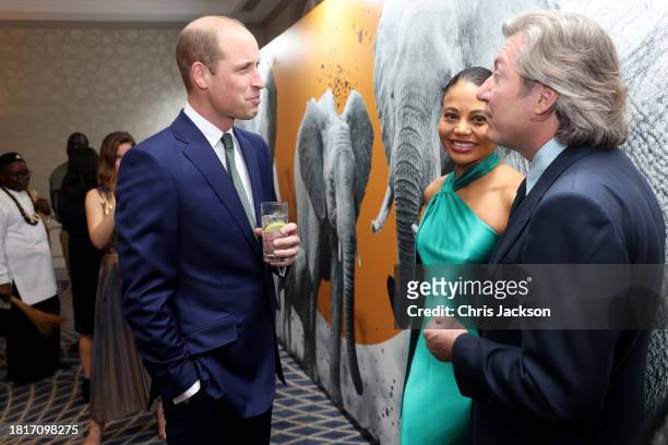 Prince William, Prince of Wales greets Marchioness of Bath Emma Weymouth and Ceawlin Thynn, 8th Marquess of Bath at the 2023 Tusk Conservation Awards...