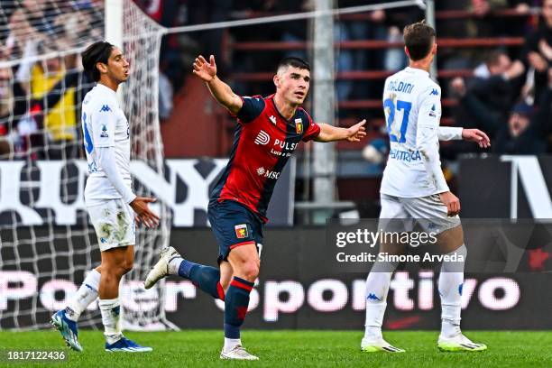 Ruslan Malinovskyi of Genoa celebrates after scoring a goal during the Serie A TIM match between Genoa CFC and Empoli FC at Stadio Luigi Ferraris on...