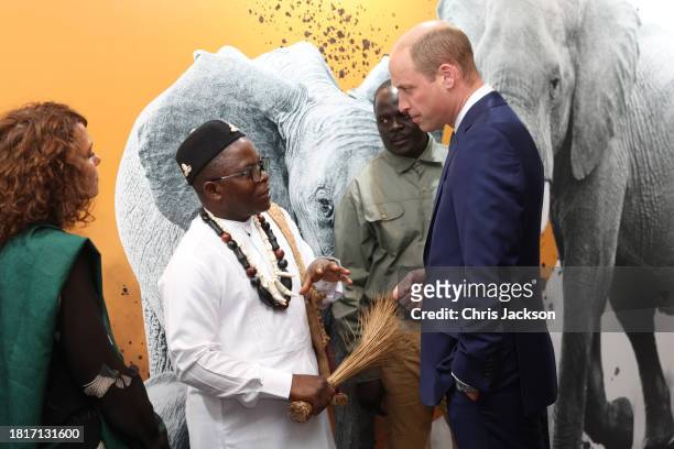 Prince William, Prince of Wales greets the Prince William Award Winner Dr Ekwoge Abwe and the Wildlife Ranger Award Winner Jealous Mpofu at the 2023...