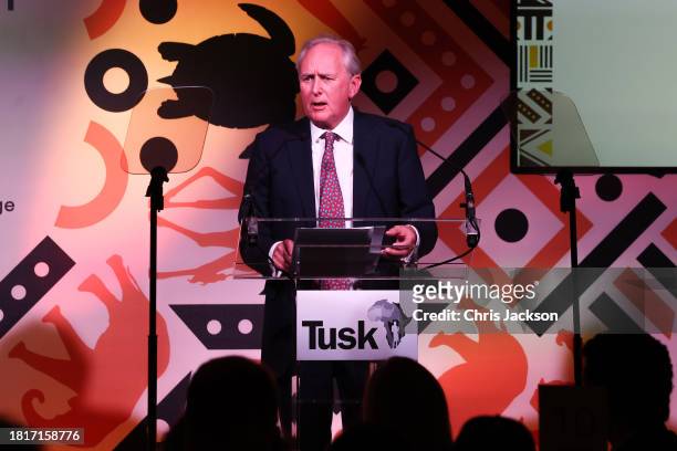 Founder and CEO of Tusk Trust Charlie Mayhew OBE speaks onstage during the 2023 Tusk Conservation Awards at The Savoy Hotel on November 27, 2023 in...