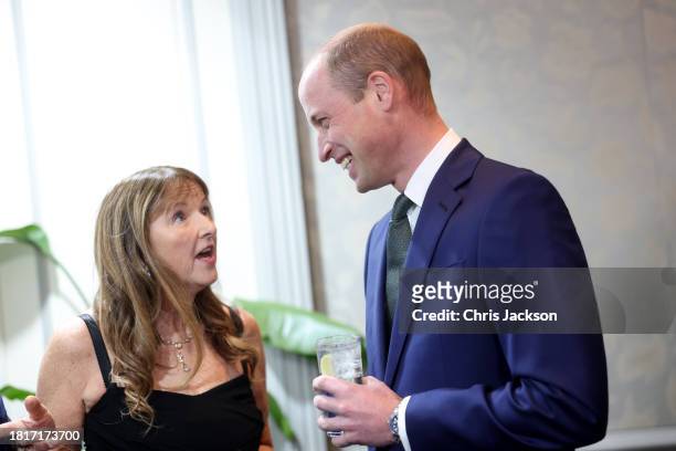 Lorraine Garland and Prince William, Prince of Wales attend the 2023 Tusk Conservation Awards at The Savoy Hotel on November 27, 2023 in London,...