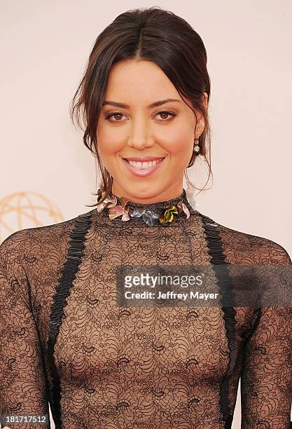 Actress Aubrey Plaza arrives at the 65th Annual Primetime Emmy Awards at Nokia Theatre L.A. Live on September 22, 2013 in Los Angeles, California.