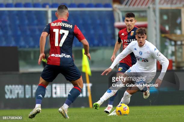 Daniel Maldini of Empoli FC in action during the Serie A TIM match between Genoa CFC and Empoli FC at Stadio Luigi Ferraris on December 2, 2023 in...