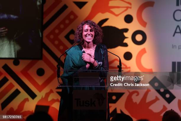 Fanny Minesi receives the Tusk Award onstage during the 2023 Tusk Conservation Awards at The Savoy Hotel on November 27, 2023 in London, England.