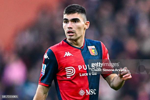 Johan Vasquez of Genoa looks on during the Serie A TIM match between Genoa CFC and Empoli FC at Stadio Luigi Ferraris on December 2, 2023 in Genoa,...