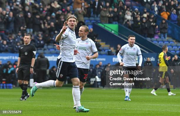 Bolton Wanderers's Jon Dadi Bodvarsson celebrates scoring his team's first goal during the Emirates FA Cup 2nd Round match between Bolton Wanderers...