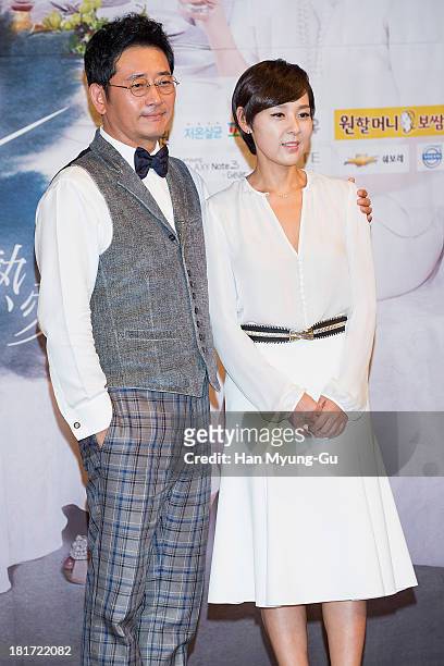 South Korean actors Jeon Gwang-Ryeol and Jeon Mi-Sun attend SBS Drama "Hot Love" press conference at 63 building on September 23, 2013 in Seoul,...