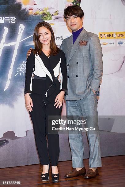 South Korean actors Woo Hee-Jin and Oh Dae-Gyu attend SBS Drama "Hot Love" press conference at 63 building on September 23, 2013 in Seoul, South...