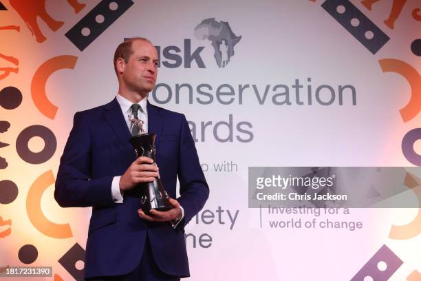 Prince William, Prince of Wales onstage during the 2023 Tusk Conservation Awards at The Savoy Hotel on November 27, 2023 in London, England.