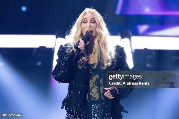 Cher performs on stage during the "Wetten, dass ...?" tv show on November 25, 2023 in Offenburg, Germany.
