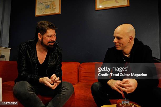 Jim Root and Josh Rand of American alternative metal band Stone Sour photographed during an interview for Total Guitar Magazine/Future via Getty...