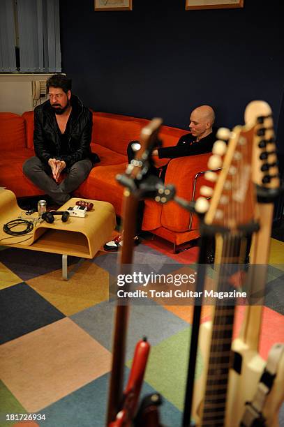 Jim Root and Josh Rand of American alternative metal band Stone Sour photographed during an interview for Total Guitar Magazine/Future via Getty...