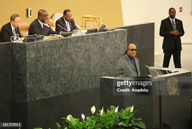 Musician Stevie Wonder, a United Nations Messenger of Peace, addresses a high-level meeting on the Realization of the Millennium Development Goals...