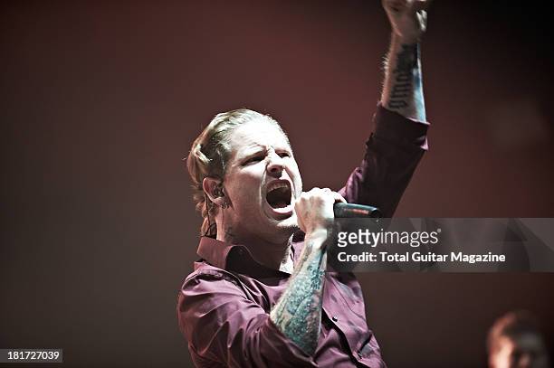 Corey Taylor of American alternative metal band Stone Sour performing live onstage at the Wolverhampton Civic Hall, December 14, 2012.