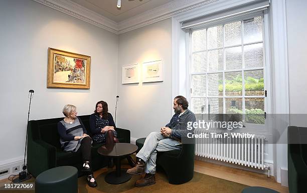 Royal Academicians Eileen Cooper, Chantal Joffe and Mike Nelson enjoy the newly renovated rooms at The Keeper's House, Royal Academy of Arts on...