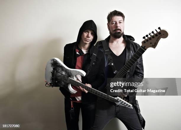 Josh Rand and Jim Root of American alternative metal band Stone Sour photographed during a portrait shoot for Total Guitar Magazine/Future via Getty...