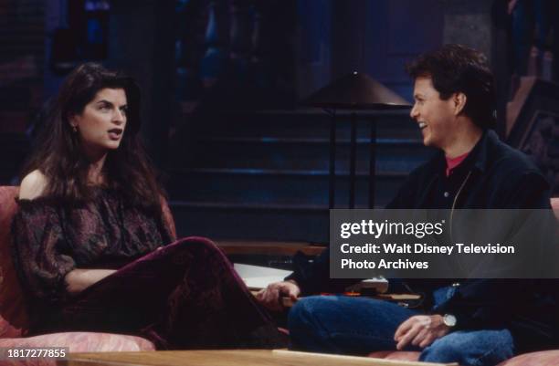 Los Angele, CA Kirsty Alley being interviewied by Rick Dees on the ABC tv series 'Into the Night', aka 'Into the Night starring Rick Dees'.