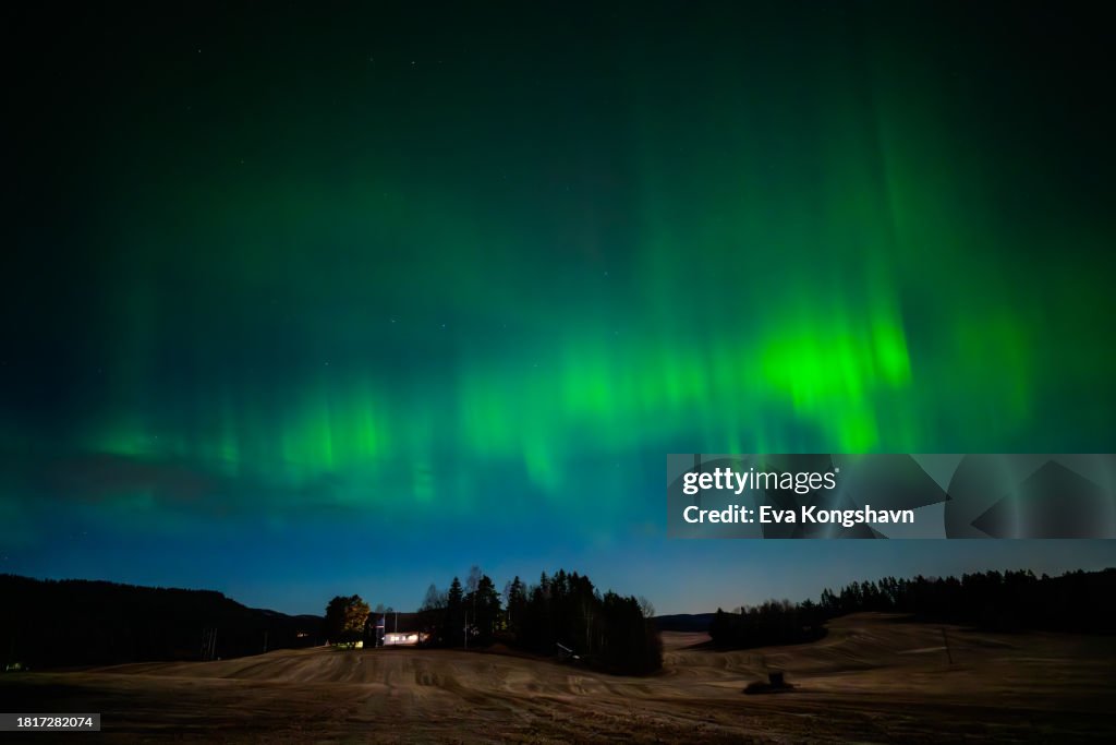 Beautiful aurora borealis lightens up the sky
