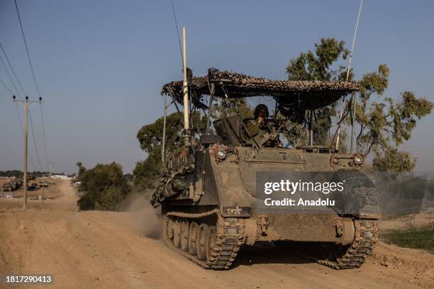 Israeli army continues to deploy helicopters, tanks and armored vehicles near the Gaza border as the Israeli attacks on Gaza continue after...