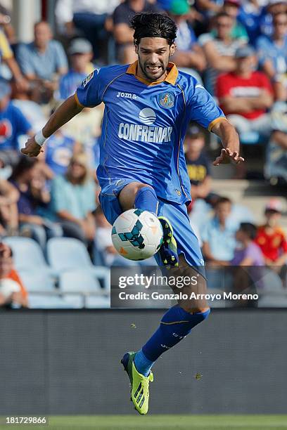 Angel Lafita of Getafe CF controls the ball during the La Liga match between Getafe CF and CA Osasuna at Coliseum Alfonso Perez on September 15, 2013...