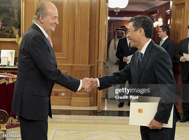 King Juan Carlos of Spain receives the credentials of new ambassador Binh Nguyen Ngoc of the Socialist Republic of Vietnam, hours before entering the...