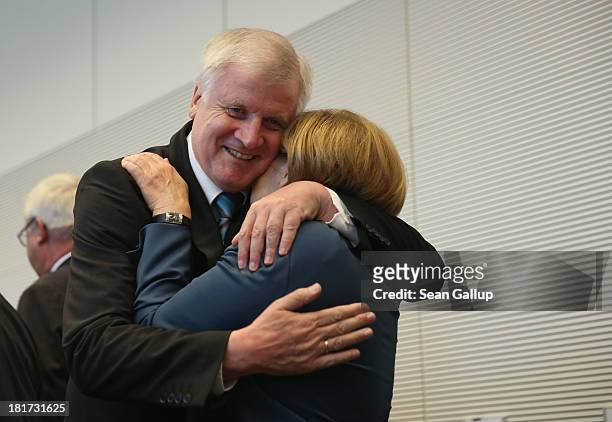 German Chancellor and Chairwoman of the German Christian Democrats Angela Merkel and Horst Seehofer, Chairman of the Bavarian Christian Democrats ,...