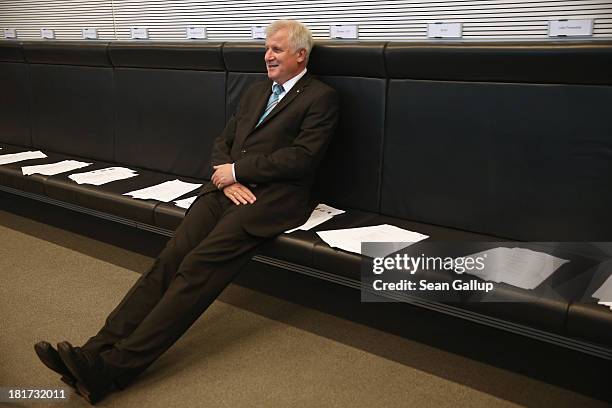 Horst Seehofer, Chairman of the Bavarian Christian Democrats , arrives at the first meeting of the Bundestag factions of the CSU and the German...