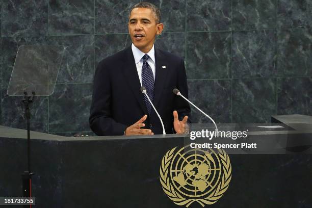 President Barack Obama speaks at the United Nations General Assembly on September 24, 2013 in New York City. The use of chemical weapons in Syria and...