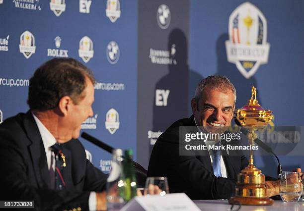 European Captain Paul McGinley and USA Captain Tom Watson during the press conference at the Gleneagles Hotel as part of the 2014 Ryder Cup - One...