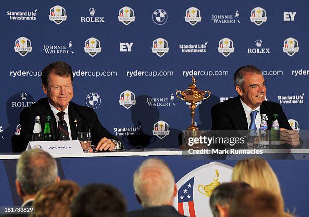 European Captain Paul McGinley and USA Captain Tom Watson during the press conference at the Gleneagles Hotel as part of the 2014 Ryder Cup - One...