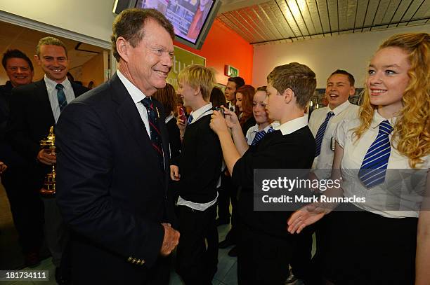 Captain Tom Watson meets students at The Community School of Auchterarder during the launch of a Ryder Cup Educational Resource on September 24, 2013...