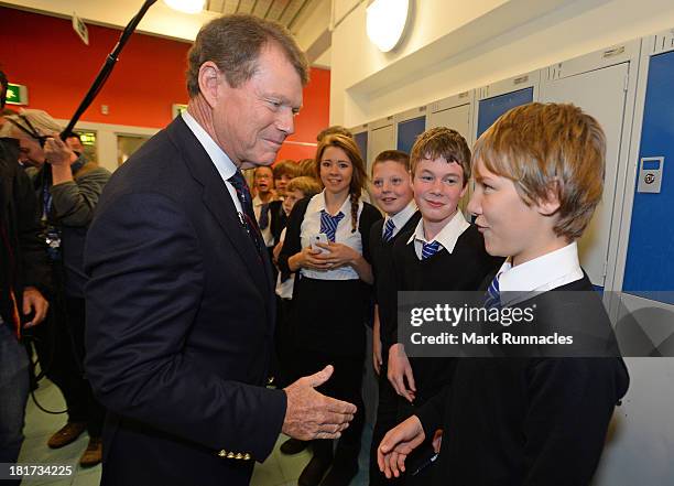 Captain Tom Watson meets students at The Community School of Auchterarder during the launch of a Ryder Cup Educational Resource on September 24, 2013...