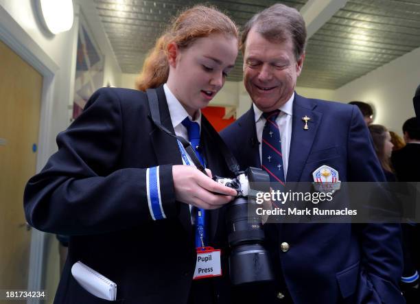 Captain Tom Watson meets students atThe Community School of Auchterarder during the launch of a Ryder Cup Educational Resource on September 24, 2013...