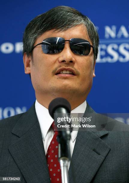 Chinese dissident Chen Guangcheng speaks at the National Press Club, September 24, 2013 in Washington, D.C. Guangcheng who is known for organizing a...