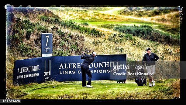 Richard Green of Australia on the 7th tee during a practice round prior to the 2013 Alfred Dunhill Links Championship at the Kingsbarns Golf Club on...