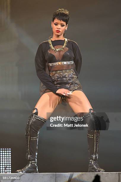 Rihanna performs live for fans at the first show of her Australian Tour at Perth Arena on September 24, 2013 in Perth, Australia.
