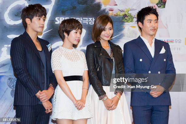 South Korean actors Sung Hoon, Choi Yun-Young, Kim Hye-Ji and Kang Seo-Jun attend SBS Drama "Hot Love" press conference at 63 building on September...