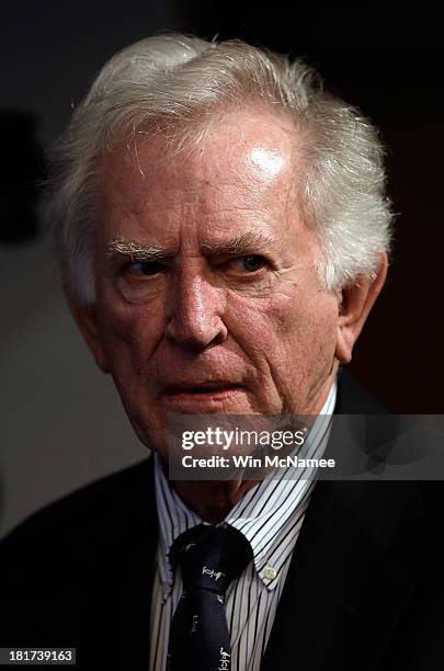 Former Sen. Gary Hart waits for the start of a Georgetown University Law Center discussion September 24, 2013 in Washington, DC. Sen. Patrick Leahy,...