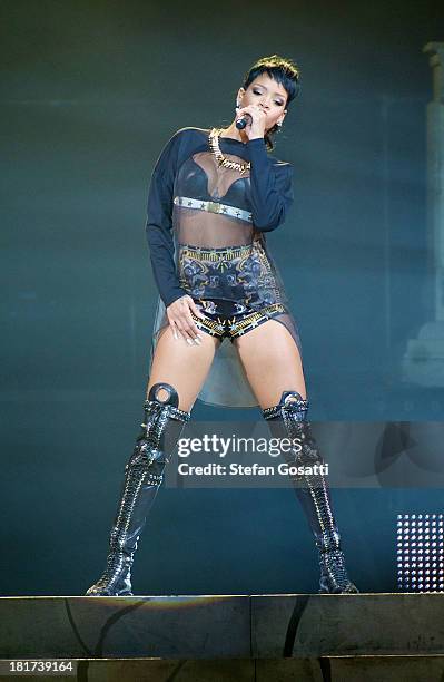 Rihanna performs live for fans at the first show of her Australian Tour at Perth Arena on September 24, 2013 in Perth, Australia.