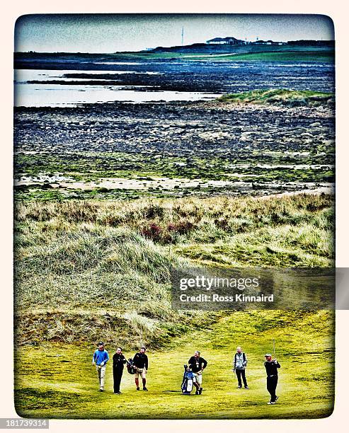 Darren Clarke of Northern Ireland on the 17th hole during a practice round prior to the 2013 Alfred Dunhill Links Championship at the Kingsbarns Golf...
