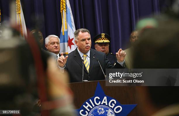 Chicago Police Superintendent Garry McCarthy holds a press conference to announce arrests have been made in last Thursday's mass shooting at Cornell...