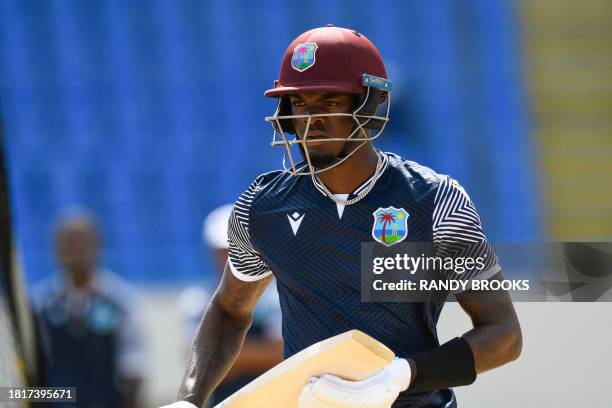 Alzarri Joseph of West Indies takes part in a training session one day ahead of the 1st ODI between West Indies and England at Vivian Richards...